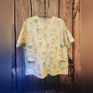 Womens Size Medium Pink Ribbon Scrub Top